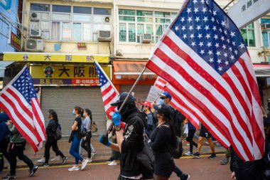 Sheung Shui, Hong Kong - Jan 5,2020: 10,000 people marched peacefully in Sheung Shui district against parallel trading near the Chinese border, of which mainlanders cross the border bulk-buy goods selling at profit.