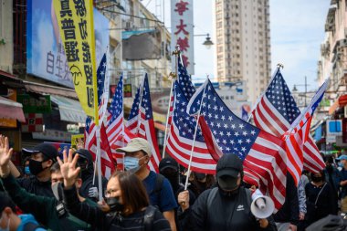 Sheung Shui, Hong Kong - Jan 5,2020: 10,000 people marched peacefully in Sheung Shui district against parallel trading near the Chinese border, of which mainlanders cross the border bulk-buy goods selling at profit.