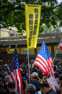 Sheung Shui, Hong Kong - Jan 5,2020: 10,000 people marched peacefully in Sheung Shui district against parallel trading near the Chinese border, of which mainlanders cross the border bulk-buy goods selling at profit.