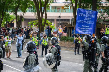 Sheung Shui, Hong Kong - Jan 5,2020: 10,000 people marched peacefully in Sheung Shui district against parallel trading near the Chinese border, of which mainlanders cross the border bulk-buy goods selling at profit.