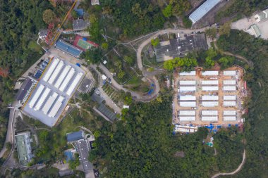 Lei Yue Mun, Hong Kong - 16 Mart 2020: Lei Yue Mun Park ve Holiday Village karantina kampına dönüştürüldü.