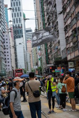 Hong Kong - 24 Mayıs 2020: Ant Ulusal Güvenlik Yasası Hong Kong 'da protesto. Polis göz yaşartıcı gaz.