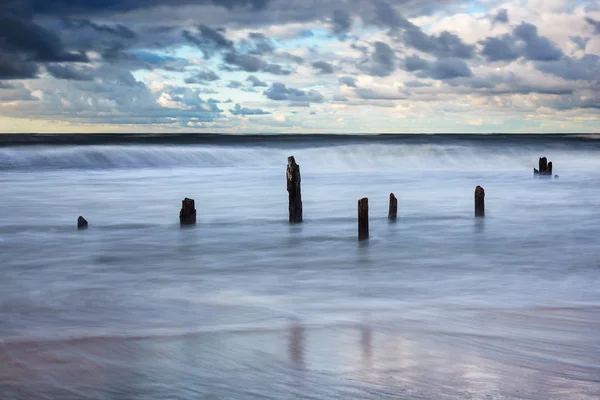 Groynes op de kust van de Baltische Zee — Stockfoto