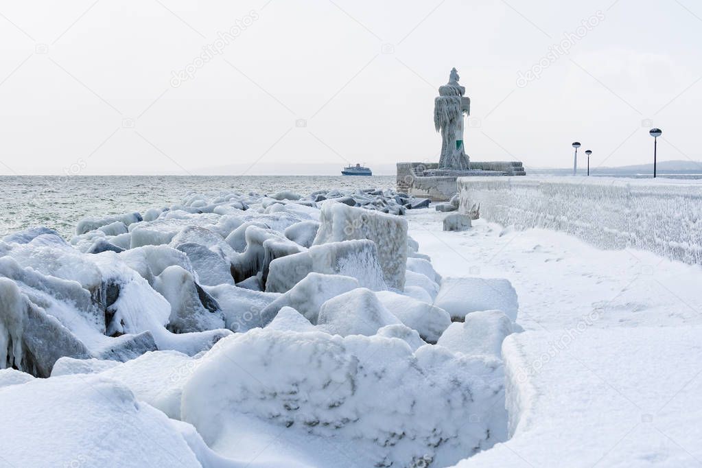 Winter on shore of the Baltic Sea in Sassnitz