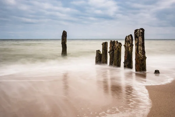 Groynes sulla riva del Mar Baltico — Foto Stock