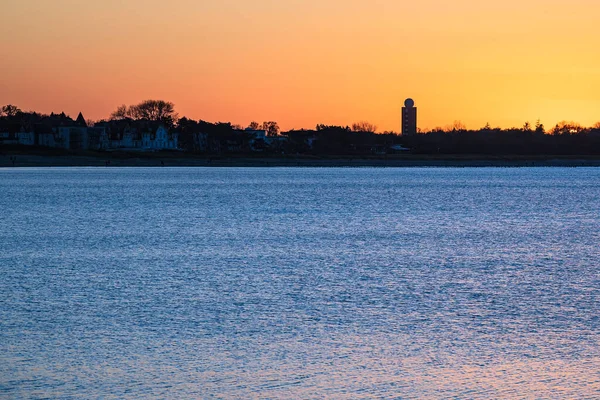 Puesta Sol Orilla Del Mar Báltico Warnemuende Alemania — Foto de Stock