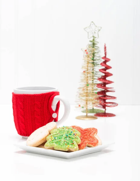 圣诞饼干，喝些热饮料肖像 — 图库照片