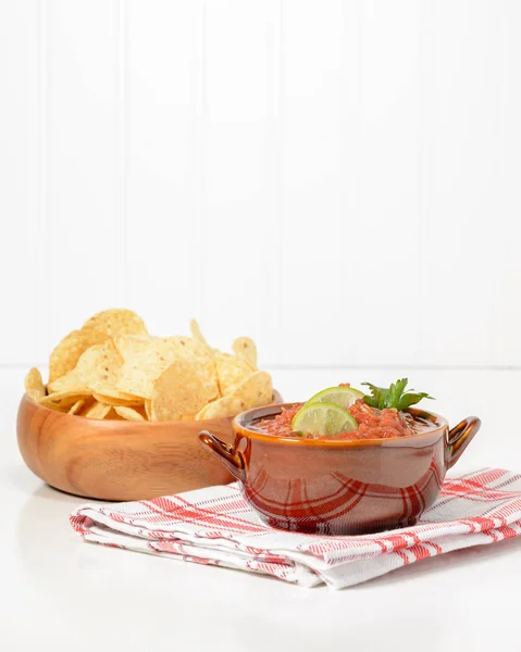 Salsa i Tortilla Chips portret — Zdjęcie stockowe