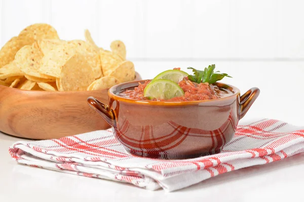 Salsa a tortilla chipsy — Stock fotografie