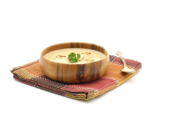 Soupe aux champignons Bol en bois — Photo