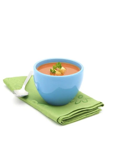 Tomate Soup Blue Bowl — Fotografia de Stock