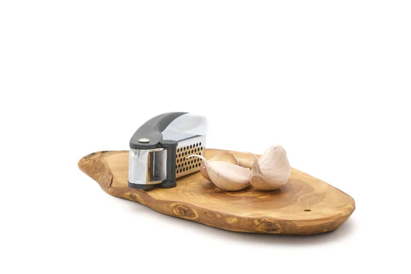 Garlic Cloves and Press — Stock Photo, Image