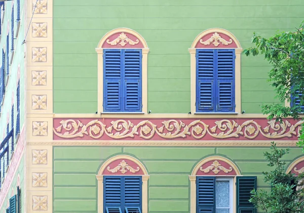 Typiska Trompe Oeil Eller Paintery Illusioner Byggnader Historisk Betydelse Ligurien — Stockfoto