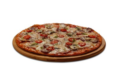 Beyaz arka planda bir pizza