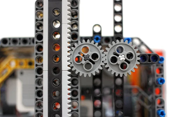 Two plastics gearwheels close up — Stock Photo, Image