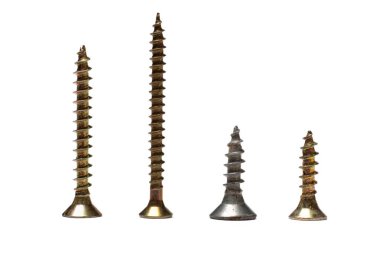 Dört farklı vida. Beyaz zemin üzerinde bir kavram