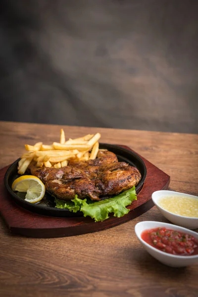 Fried Chicken Tapaka Pan Fries Sauces — Stock Photo, Image