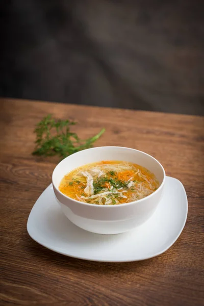 Hausgemachte Hühnernudelsuppe Topf Mit Karotten Sellerie Und Petersilienstücken — Stockfoto