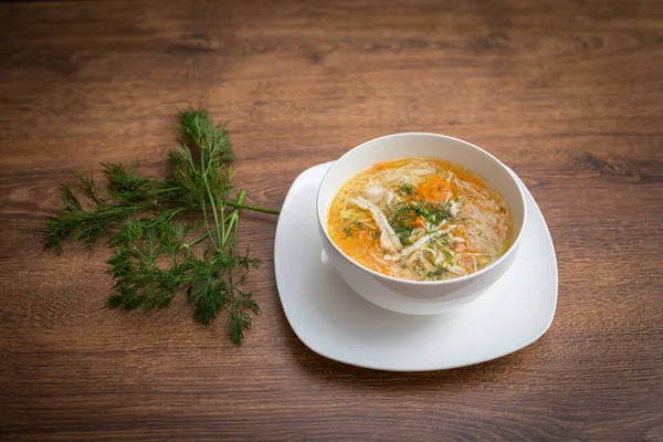 Hausgemachte Hühnernudelsuppe Topf Mit Karotten Sellerie Und Petersilienstücken — Stockfoto