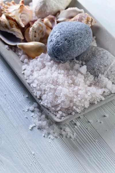 Tengeri só, kagyló és kövek — Stock Fotó