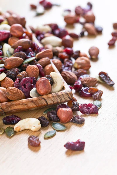 Verschiedene Nüsse, Trockenfrüchte und Beeren — Stockfoto