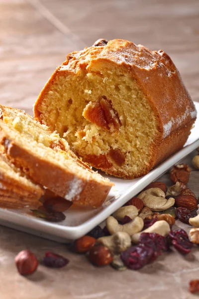 Cupcake with nuts and dried fruits — Stock Photo, Image