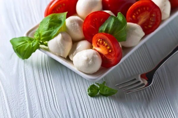 Mozzarella con tomate y albahaca —  Fotos de Stock