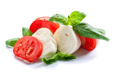  domates ve fesleğen beyaz izole mozzarella 