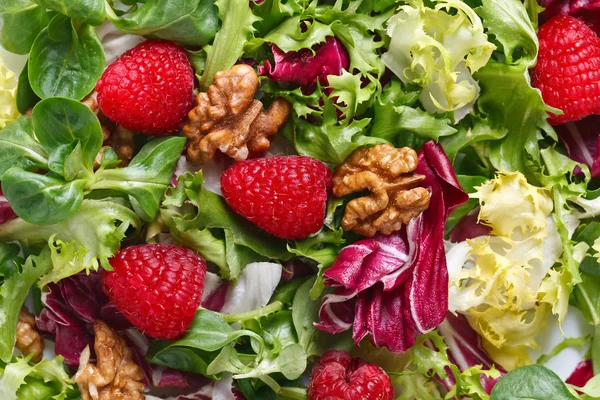 Salada de primavera Vegan com framboesas e nozes — Fotografia de Stock