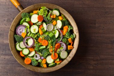 Close-Up dilimlenmiş çiğ sebze, üstten görünüm