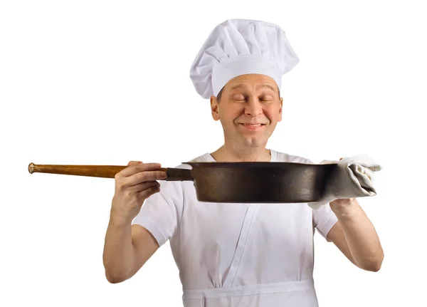 Cozinhe com panela isolada no fundo branco — Fotografia de Stock