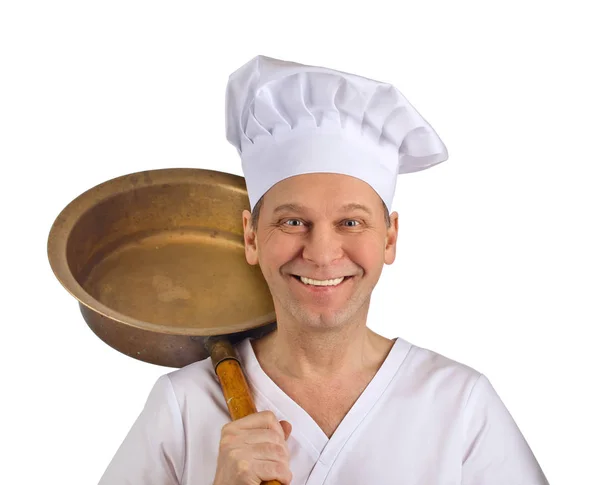 Cuocere con padella isolata su fondo bianco — Foto Stock
