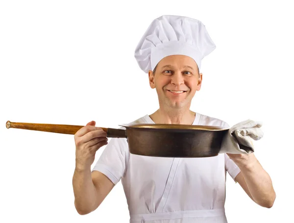 Cozinhe com panela isolada no fundo branco — Fotografia de Stock