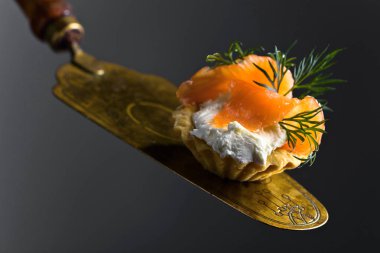 Somon füme, krem peynir ve dereotu ile kanepeler 