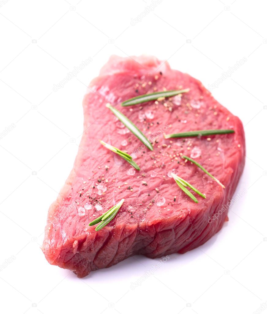 Beef steak  isolated on white background.