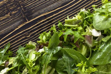 Taze yeşil salata ile ıspanak, roka ve marul 