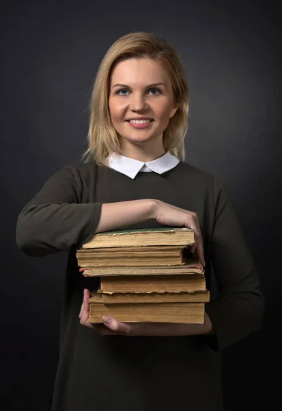 Portrait of young  woman with  books . — Stock Photo, Image