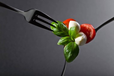  Mozzarella kiraz domates ve yeşil fesleğen .