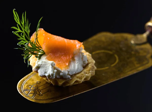 Somon füme, krem peynir ve dereotu ile kanepeler — Stok fotoğraf