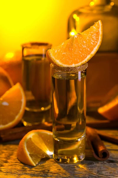 Gold tequila with orange and cinnamon . — Stock Photo, Image
