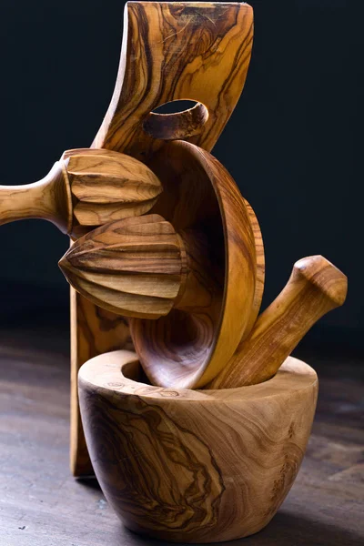 Set de utensilios de cocina de madera . — Foto de Stock