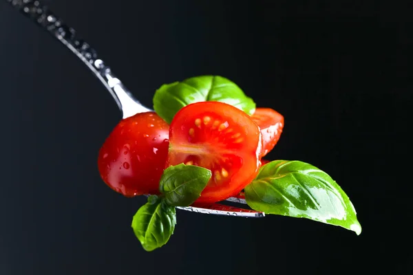 Rodajas de tomate y albahaca verde — Foto de Stock