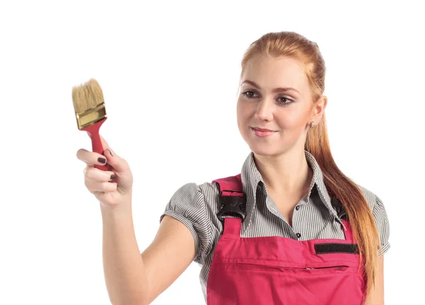 Young woman with  paintbrush . — Stock Photo, Image