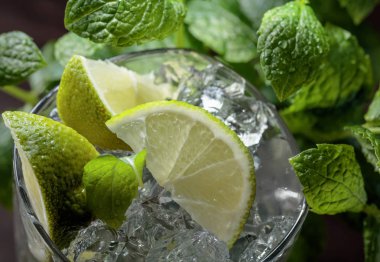 Mojito kokteyl içki kireç, buz ve nane ile .