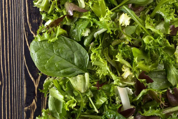 Salada verde fresca com espinafre, rúcula e alface — Fotografia de Stock