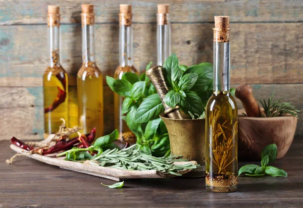 Olive oil with different spices . — Stock Photo, Image