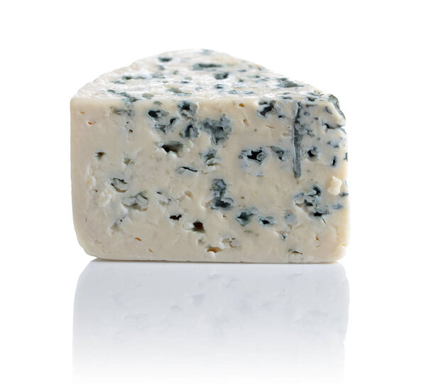 Soft blue cheese with mold isolated on white background. 