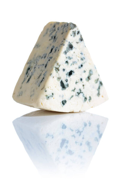 Soft blue cheese with mold isolated on white background. 