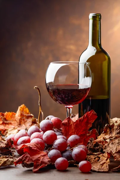 Glass and bottle of red wine . — Stock Photo, Image