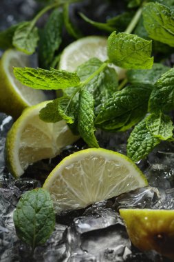 Buz ve nane limon dilimleri . 